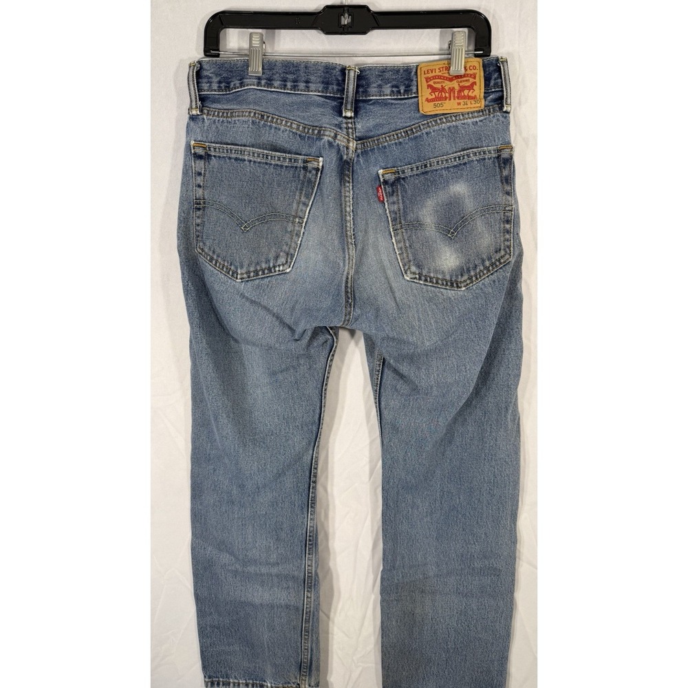 Levi's 505 Light Wash Blue Jeans Fit 30x29 Distress Regular Fit Mens Cotton - Picture 11 of 13